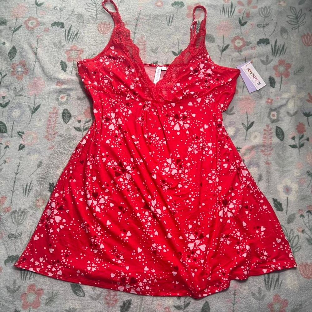BNWT Lace Babydoll Slip Dress XL - Hearts Y2K Romantic 2000s Valentines Day Mini